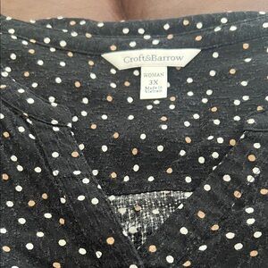Croft & Barrow Black Blouse with White and Tan Dots